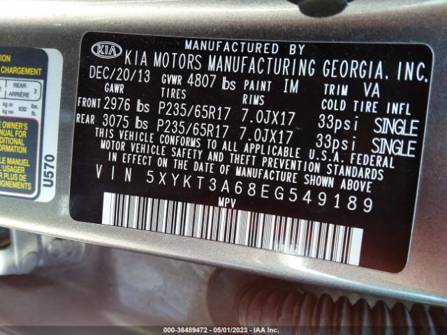 5XYKT3A68EG549189 KIA SORENTO LX