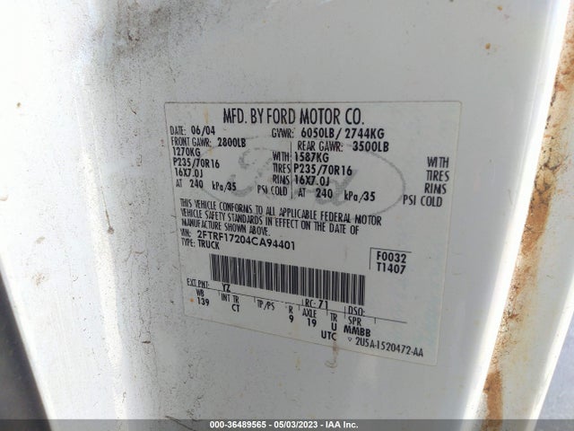 2004 FORD F-150 HERITAGE XL/XLT VIN: 2FTRF17204CA94401