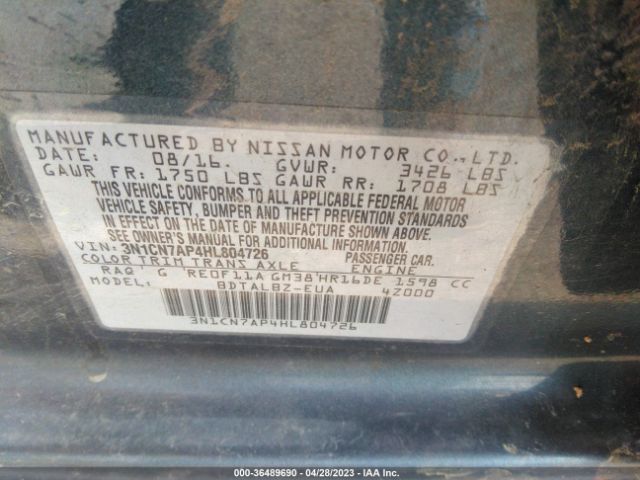 3N1CN7AP4HL804726 Nissan Versa Sedan Sv