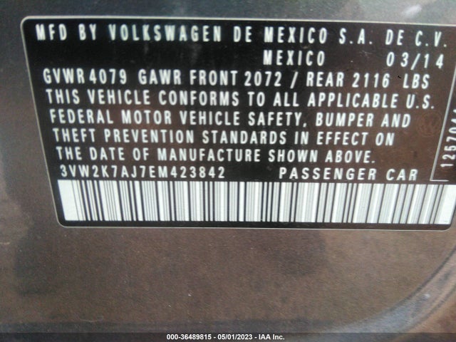 3VW2K7AJ7EM423842 Volkswagen Jetta Sedan S