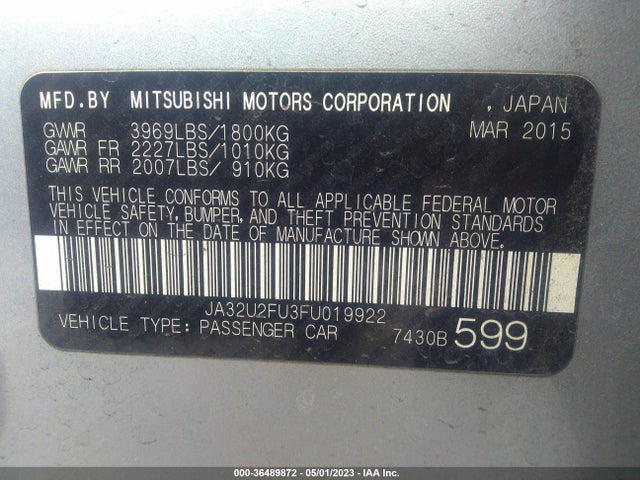 JA32U2FU3FU019922 Mitsubishi LANCER ES