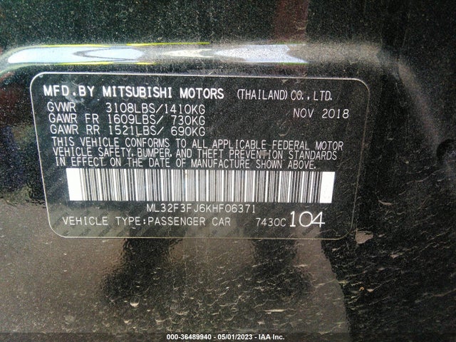 ML32F3FJ6KHF06371 Mitsubishi Mirage G4 Es/rf