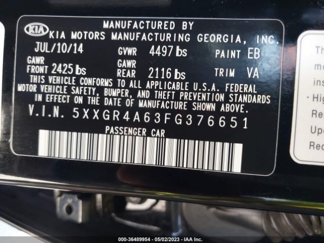 5XXGR4A63FG376651 KIA Optima Sxl Turbo