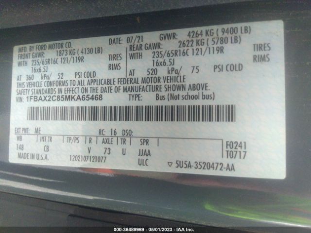 1FBAX2C85MKA65468 Ford Transit Passenger Wagon Xl/xlt