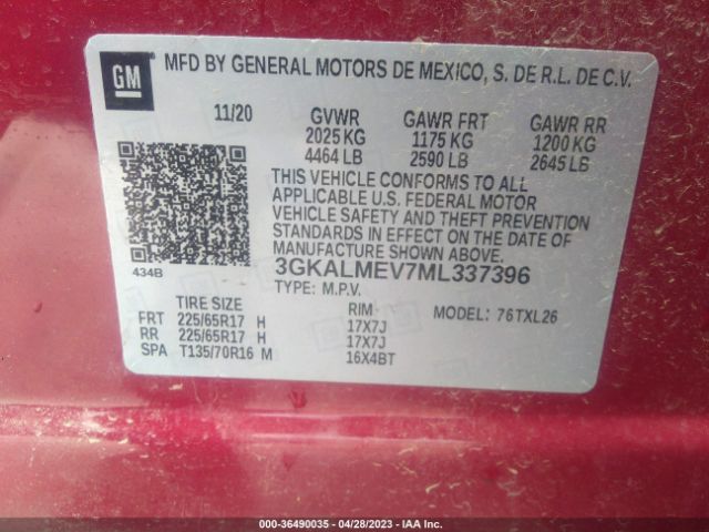 3GKALMEV7ML337396 GMC Terrain Sle