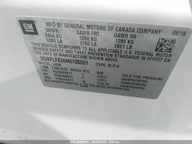 Chevrolet EQUINOX LT 2017 2GNFLFE36H6105501 Image 9