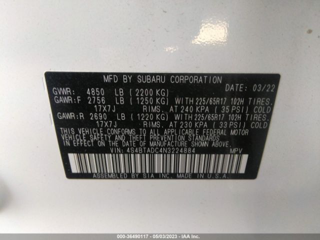 4S4BTADC4N3224884 Subaru Outback Premium
