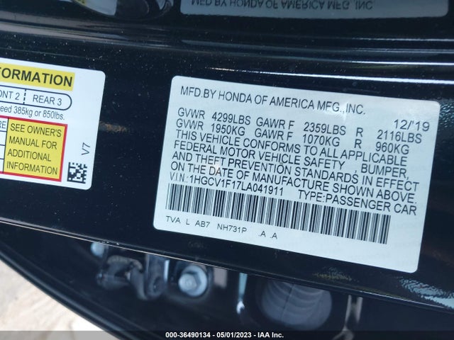 2020 HONDA ACCORD SEDAN LX VIN: 1HGCV1F17LA041911