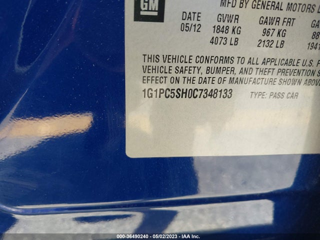 2012 CHEVROLET CRUZE LS VIN: 1G1PC5SH0C7348133