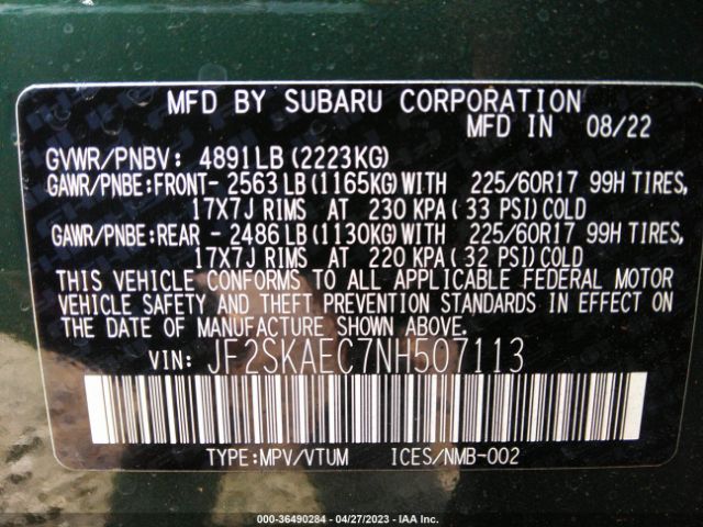 JF2SKAEC7NH507113 Subaru Forester Premium