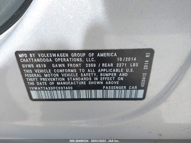 1VWAT7A3XFC037400 Volkswagen Passat 1.8t Wolfsburg Ed