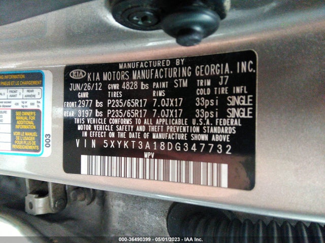 2013 KIA SORENTO LX VIN: 5XYKT3A18DG347732