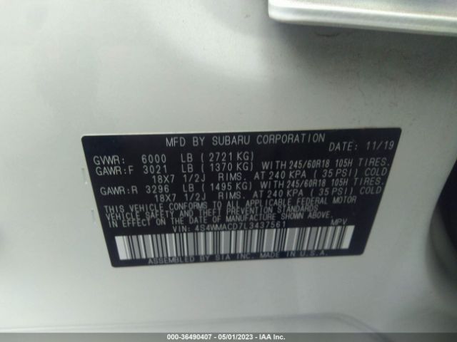 4S4WMACD7L3437561 Subaru Ascent Premium