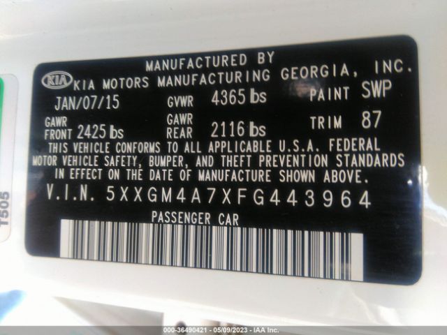 5XXGM4A7XFG443964 KIA Optima Lx