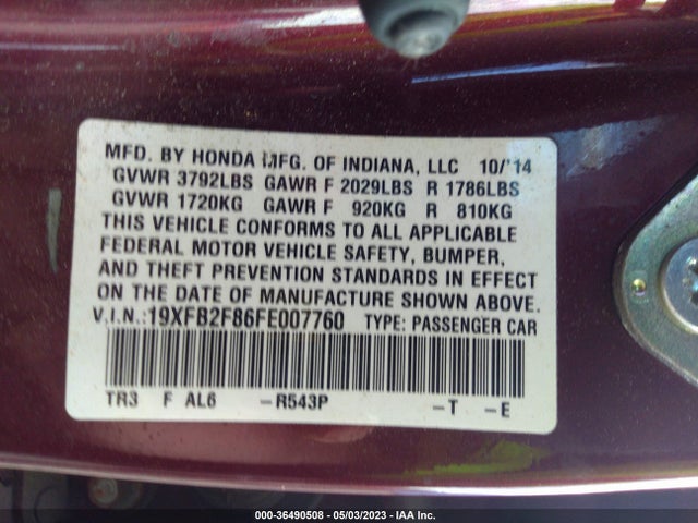 Honda Civic Sedan Ex 2015 19XFB2F86FE007760 Image 9