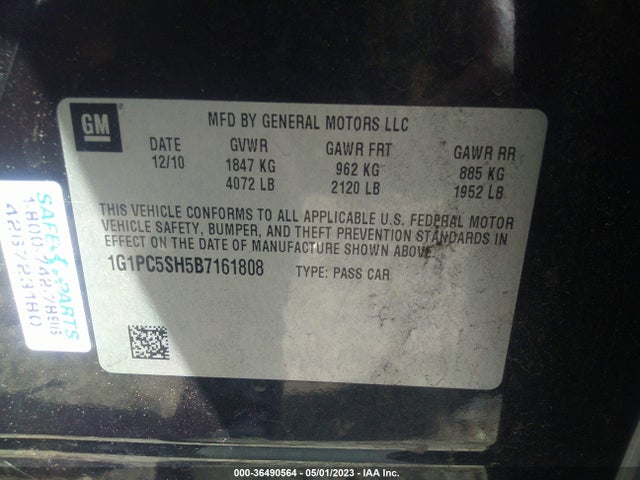 2011 CHEVROLET CRUZE LS VIN: 1G1PC5SH5B7161808