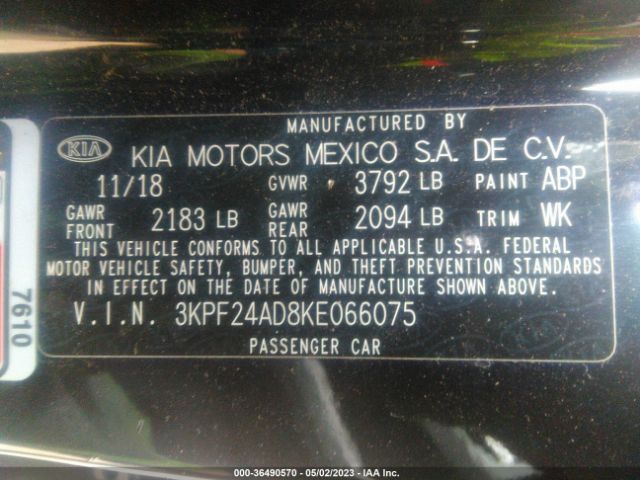 3KPF24AD8KE066075 KIA Forte Lxs