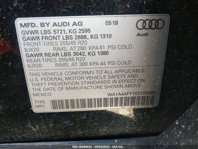 WA1A4AFY1K2109385 Audi Sq5 Premium