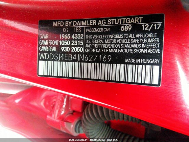WDDSJ4EB4JN627169 Mercedes-Benz Cla Cla 250
