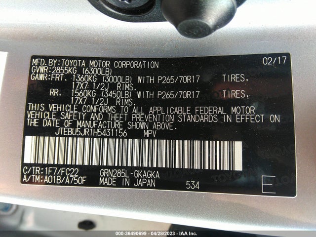 Toyota 4RUNNER SR5 2017 JTEBU5JR1H5431156 Image 10
