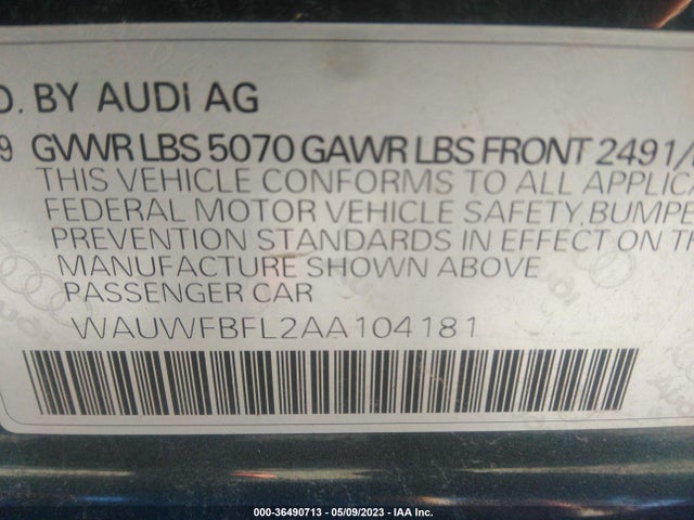 2010 AUDI A4 2.0T PREMIUM PLUS VIN: WAUWFBFL2AA104181