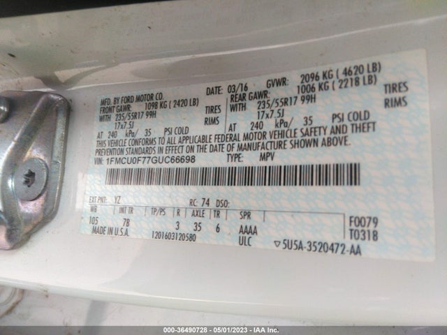 Ford ESCAPE S 2016 1FMCU0F77GUC66698 Image 9