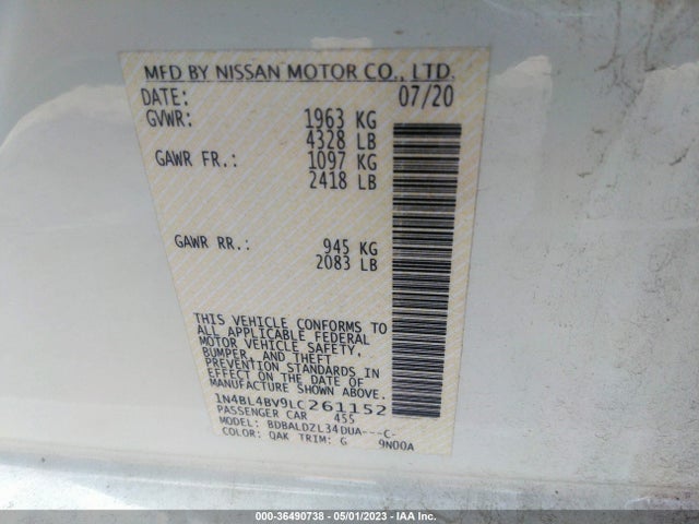 2020 NISSAN ALTIMA 2.5 S VIN: 1N4BL4BV9LC261152