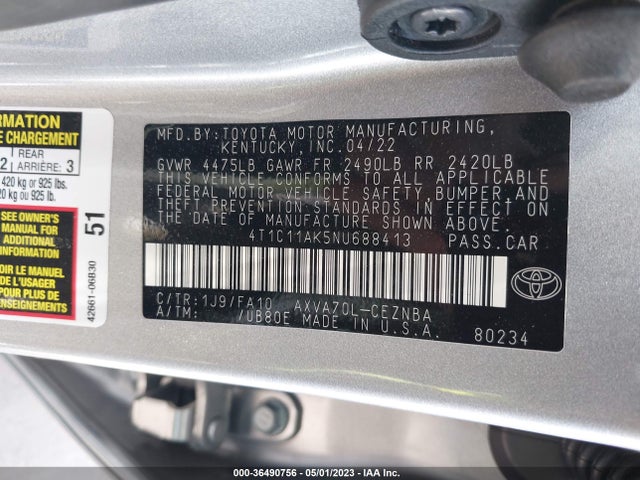 Toyota CAMRY LE 2022 4T1C11AK5NU688413 Image 11