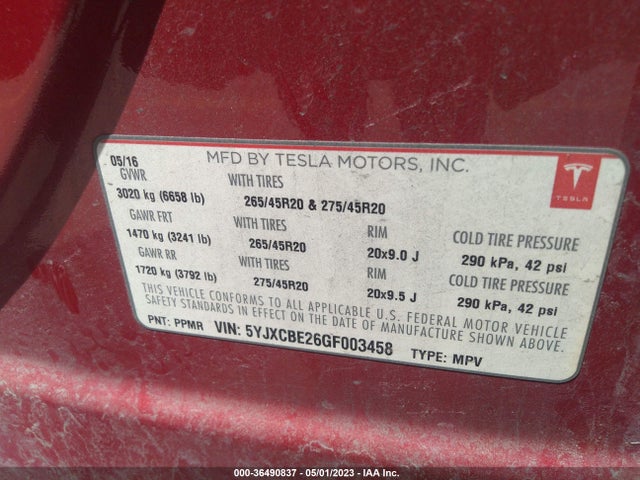 5YJXCBE26GF003458 Tesla Model X 70d/90d/75d/60d/p100d