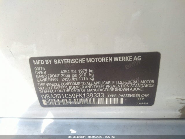 BMW 3 Series 320i 2015 WBA3B1C59FK139333 Image 9