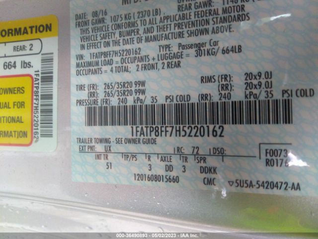 1FATP8FF7H5220162 Ford Mustang Gt Premium