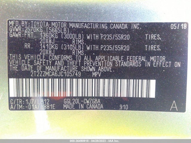2T2ZZMCA6JC105749 Lexus Rx Rx 350