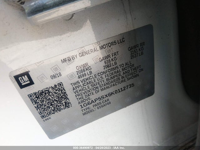 1G6AP5SX6K0112735 Cadillac Cts Sedan Rwd