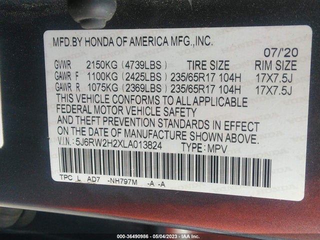 Honda CR-V LX 2020 5J6RW2H2XLA013824 Image 9