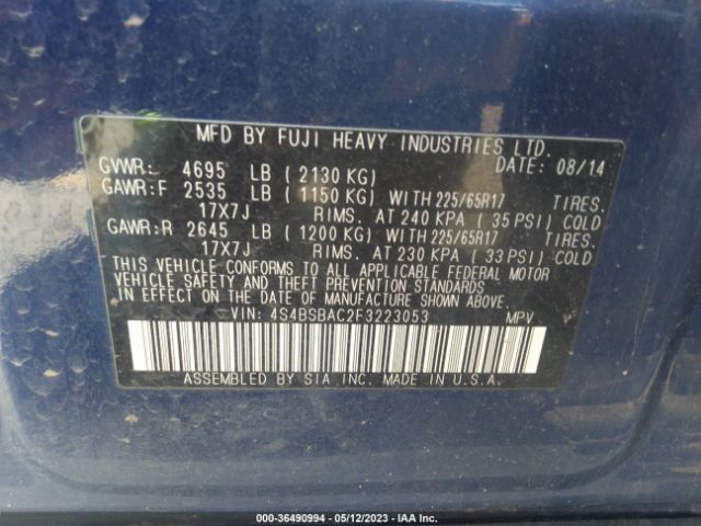 4S4BSBAC2F3223053 Subaru Outback 2.5i