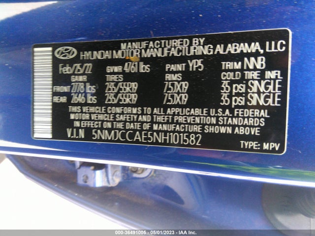 2022 HYUNDAI TUCSON SEL VIN: 5NMJCCAE5NH101582