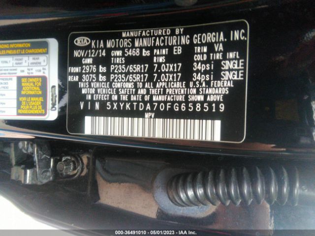 5XYKTDA70FG658519 KIA SORENTO LX