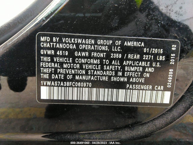 2015 VOLKSWAGEN PASSAT 1.8T WOLFSBURG ED VIN: 1VWAS7A38FC060970