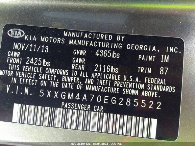 5XXGM4A70EG285522 KIA Optima Lx