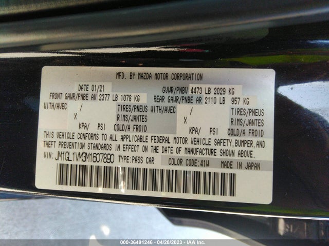 2021 MAZDA MAZDA6 TOURING VIN: JM1GL1VM3M1607890