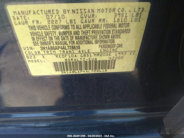 2010 NISSAN SENTRA 2.0 S VIN: 3N1AB6AP4AL728618