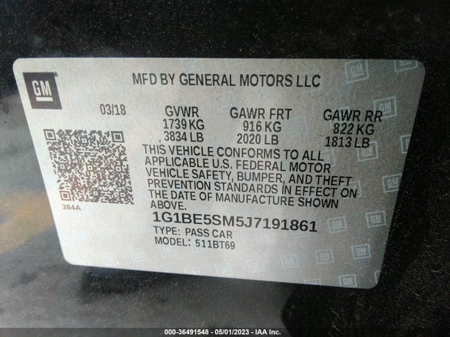 Chevrolet CRUZE LT 2018 1G1BE5SM5J7191861 Image 10