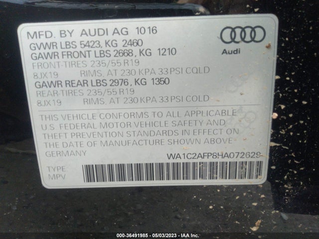WA1C2AFP8HA072629 Audi Q5 PREMIUM