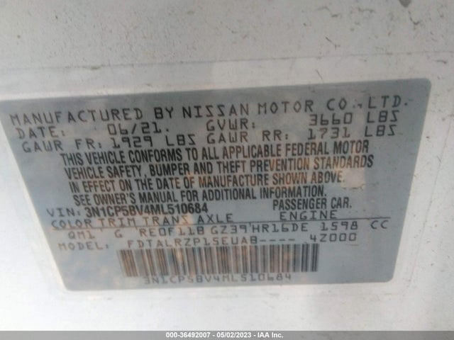 2021 NISSAN KICKS S VIN: 3N1CP5BV4ML510684