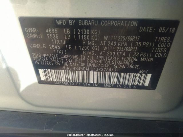 4S4BSAHC1J3378847 Subaru Outback Premium