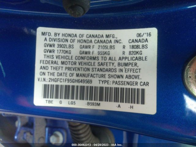 2HGFC1F95GH649569 Honda Civic Sedan Touring