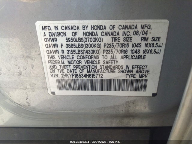 2004 HONDA PILOT EX VIN: 2HKYF18534H615772