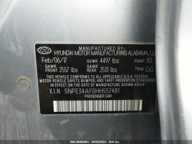 2017 HYUNDAI SONATA SPORT VIN: 5NPE34AF0HH557481