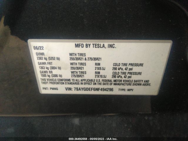 7SAYGDEF6NF494296 Tesla Model Y Performance