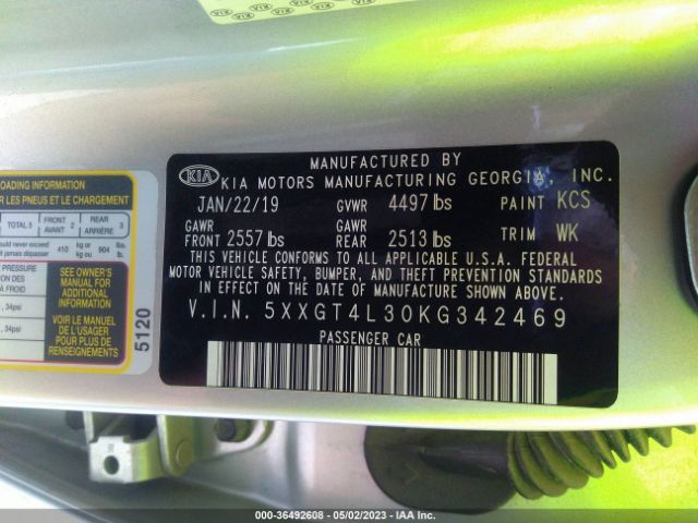 5XXGT4L30KG342469 KIA Optima Lx